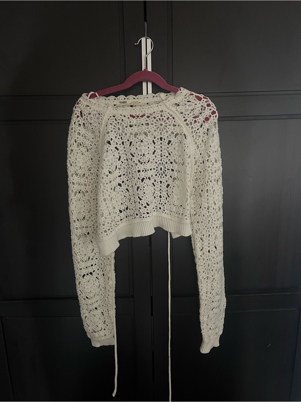 Pull&Bear Cream Crochet Scoop-Neck Openwork Sweater